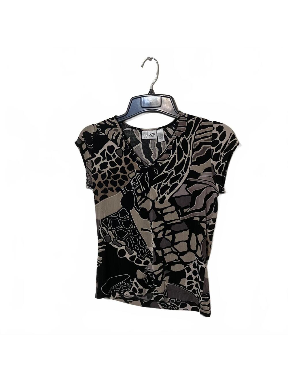 Chico's Travelers Animal Print Cap Sleeve Career Office Wear Chic Top Small
